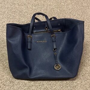 Michael Kors Dark Blue Tote with Gold Accents